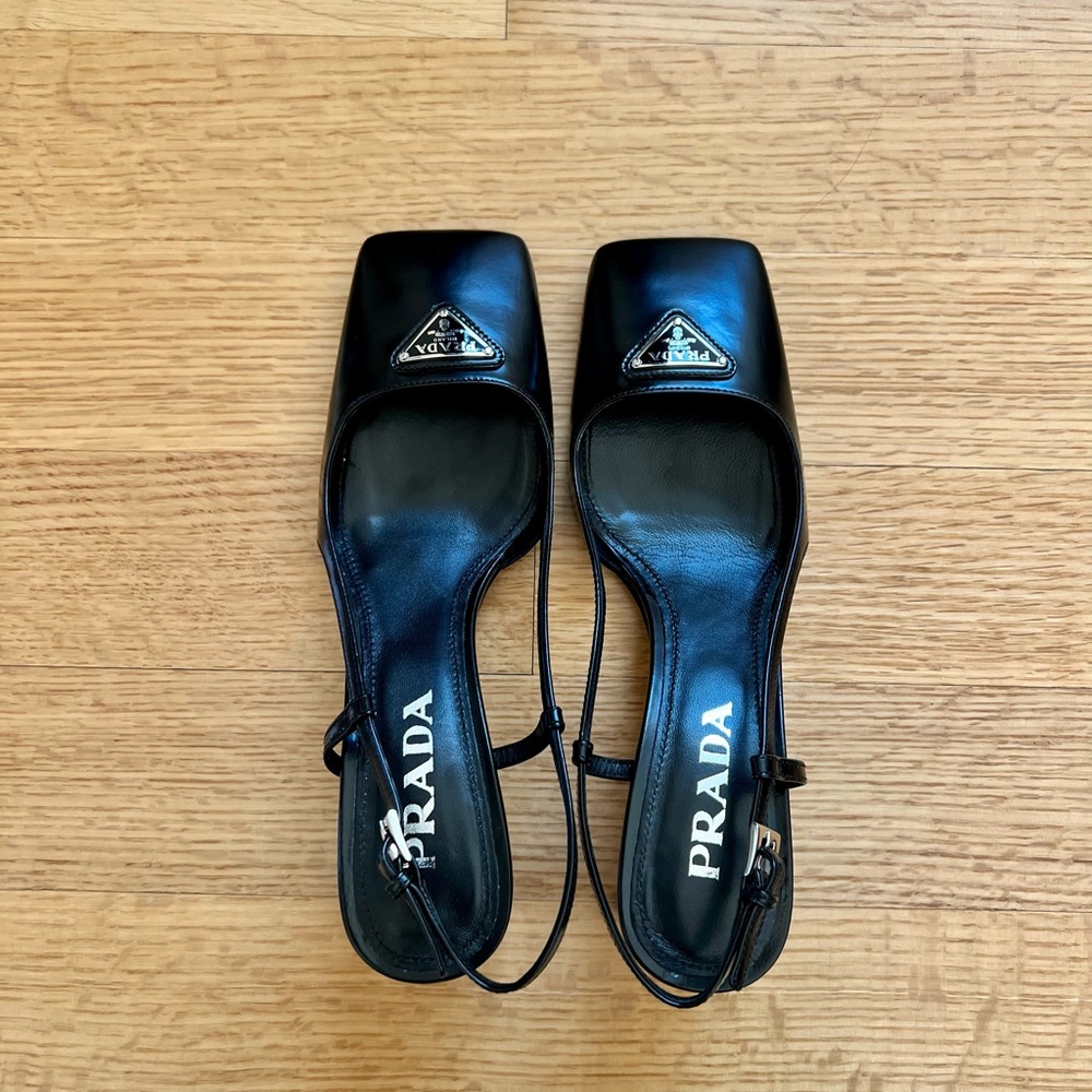 Prada Logo Slingback Sandals Genuine Leather 36.5